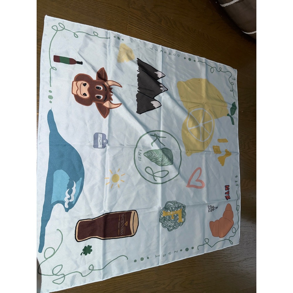 Guinness Eclectic Travel Illustration Print Scarf Light Blue Square Neckerchief